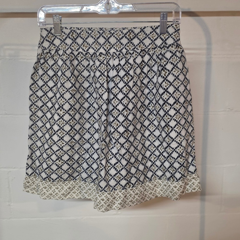 LOFT Boho Ikat Diamond Print Mini Skirt Cream Black Olive Green Side Zip Pockets - Picture 8 of 11